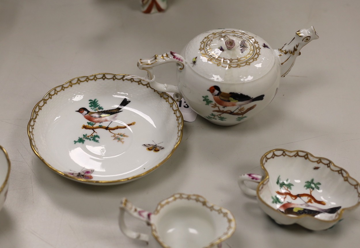 A 19th century Herend porcelain bachelor's teaset, saucer with date code for 1867